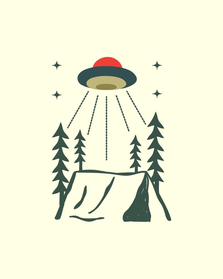 el campamento atacado por ovni , diseño vectorial, diseño de camisetas, diseño de camisetas vector