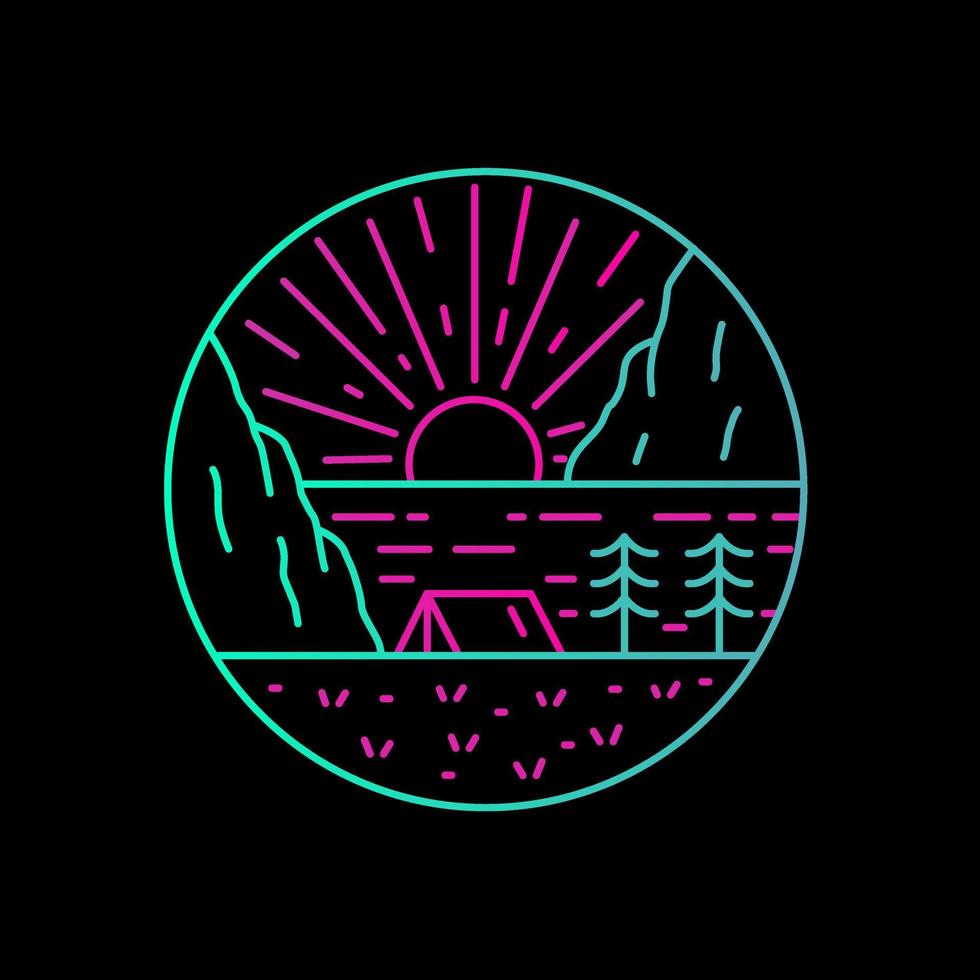mono line art design of camping life style vector