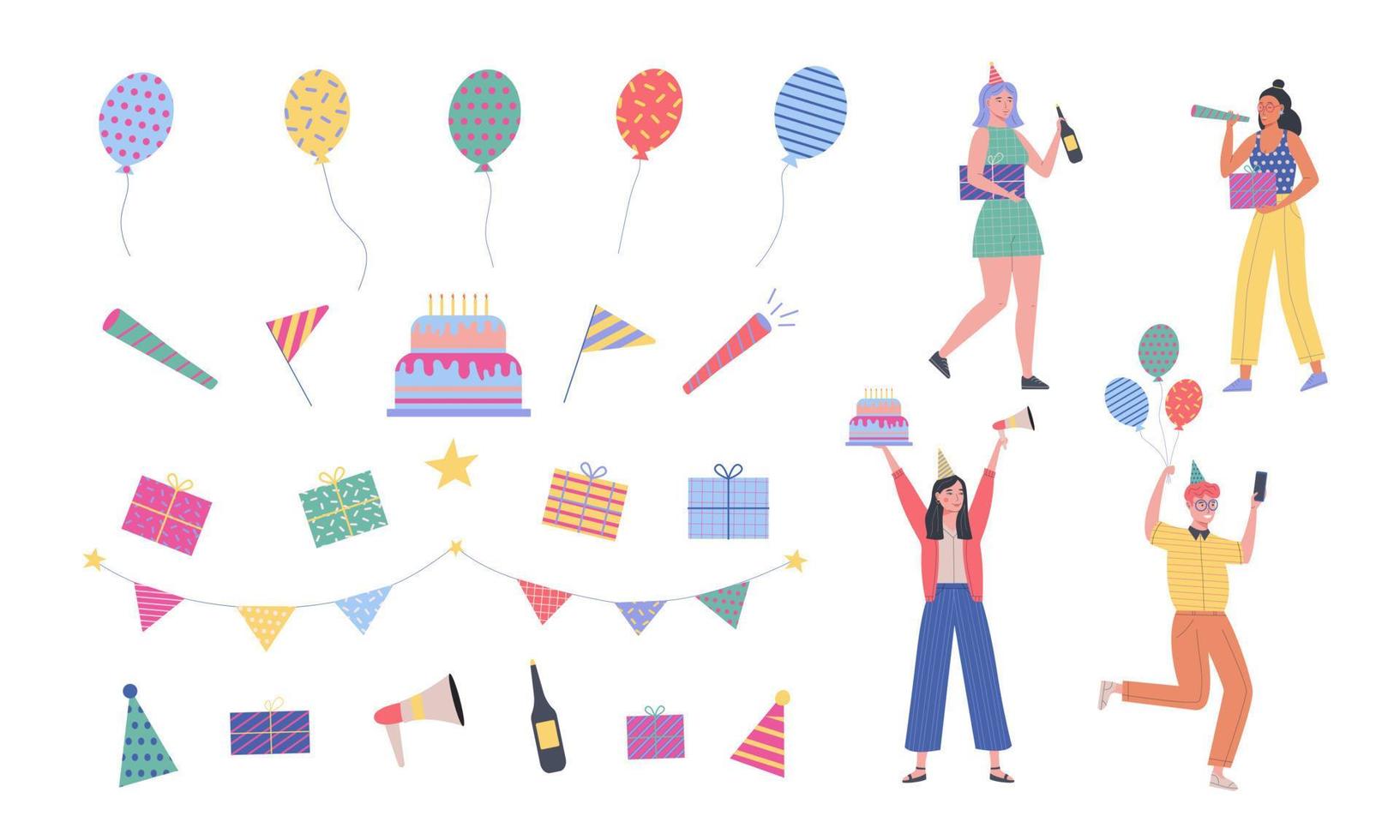 Festive Birthday Party Set with objects vector illustration