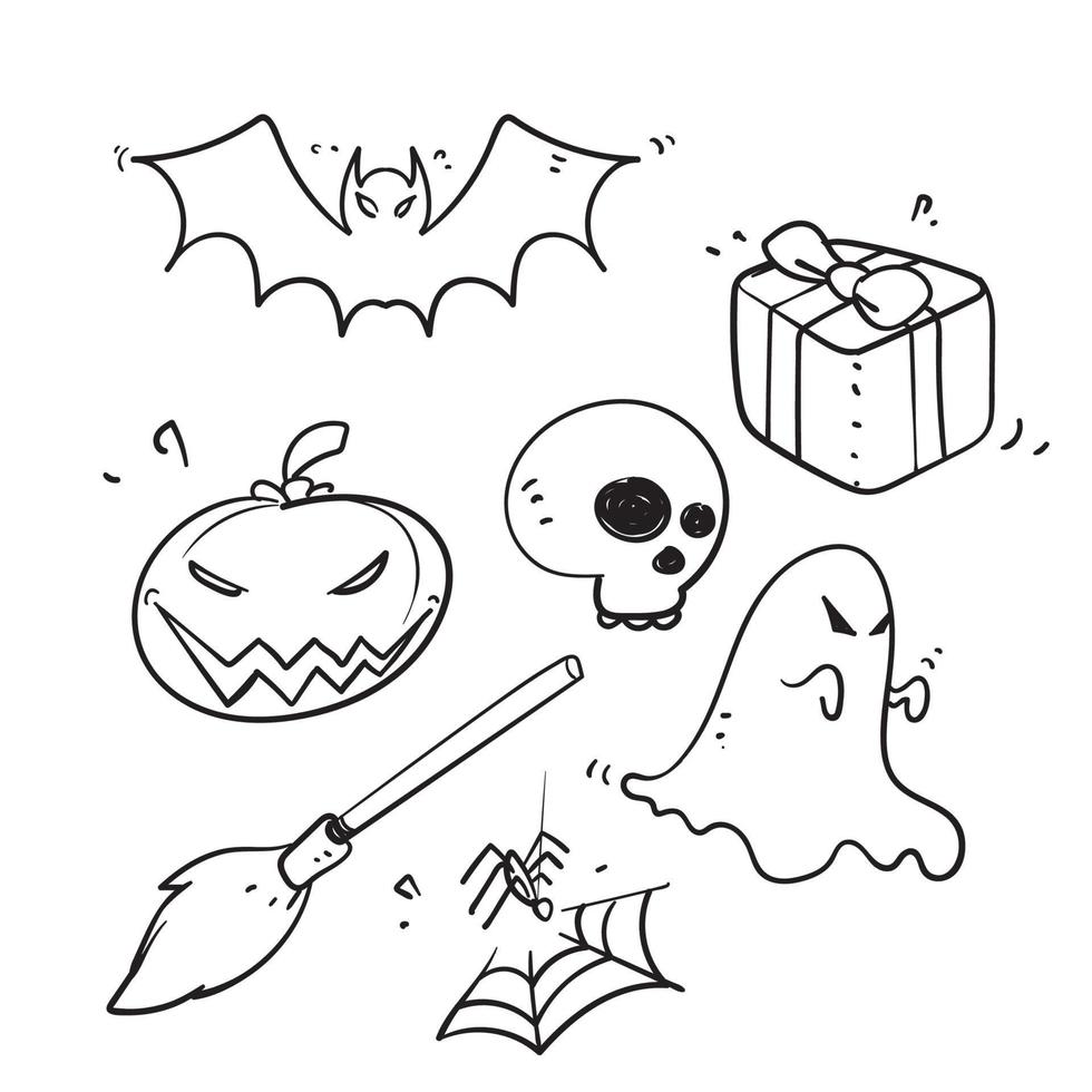 hand drawn doodle halloween element collection celebration illustration vector