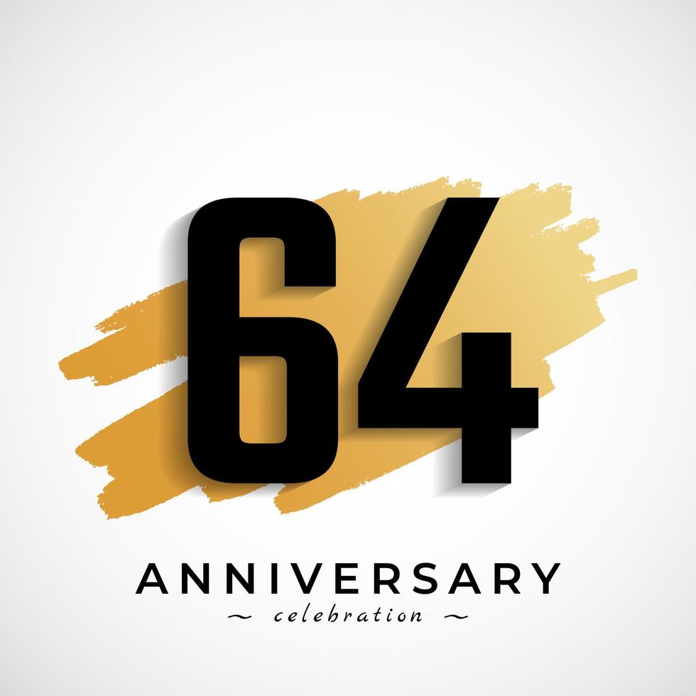 64 Year Anniversary Celebration with Gold Brush Symbol. Happy Anniversary Greeting Celebrates Event Isolated on White Background vector