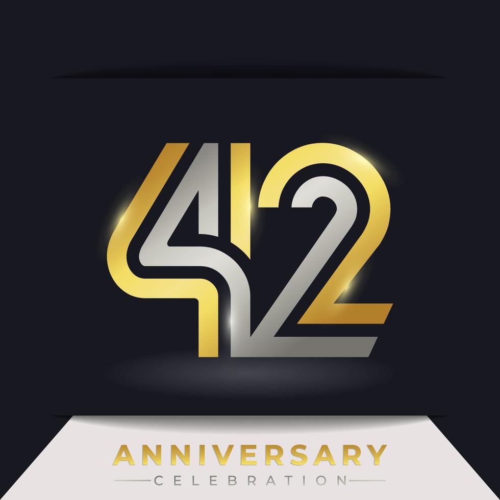 42 Year Anniversary Celebration with Linked Multiple Line Golden and Silver Color for Celebration Event, Wedding, Greeting card, and Invitation Isolated on Dark Background vector