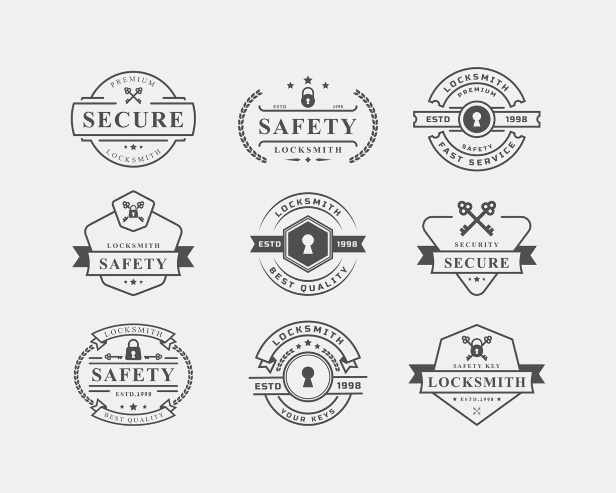 Set of Vintage Retro Badge Locksmith Labels Design Element for Safety security Logo Inspiration vector