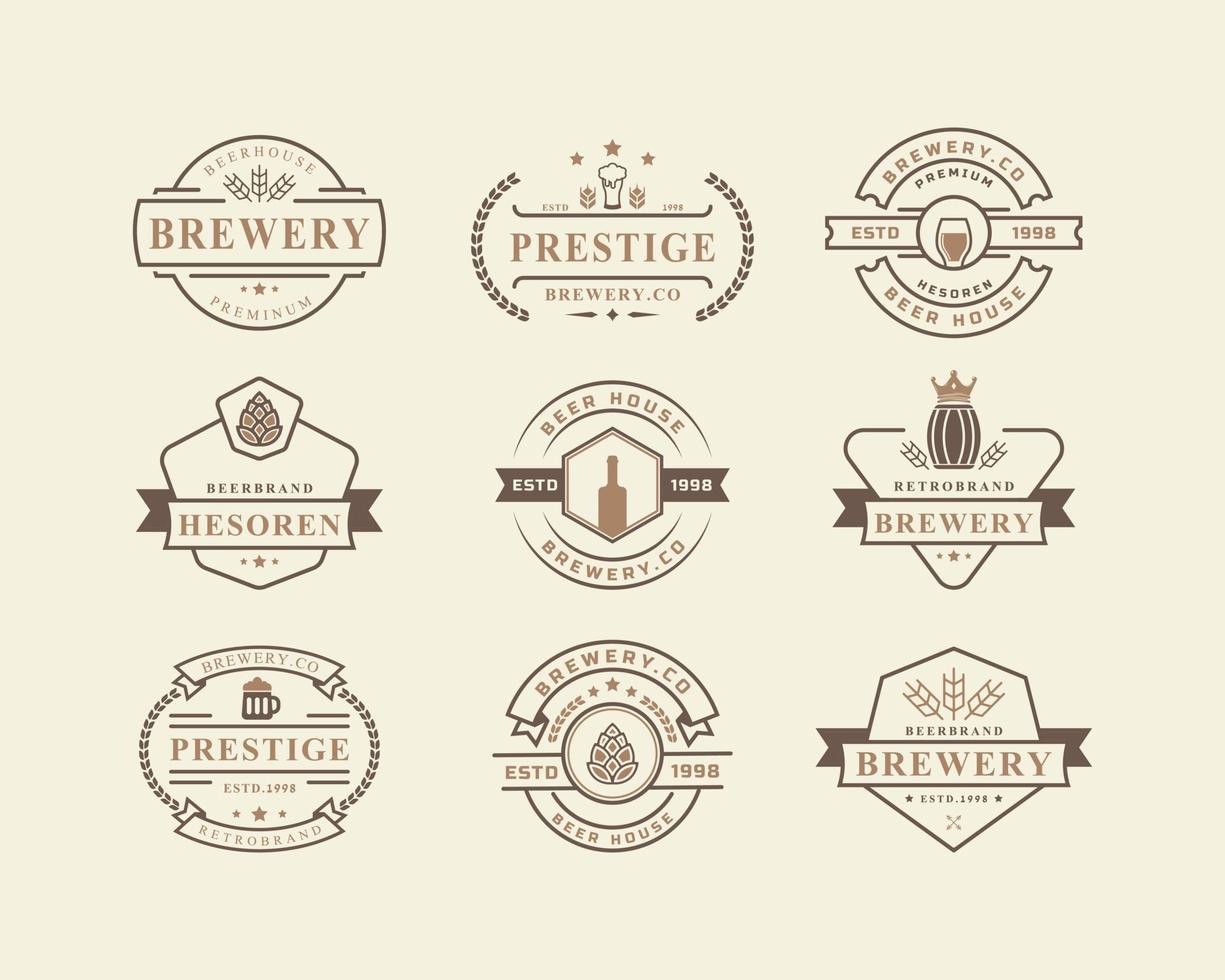 conjunto de elementos de diseño de etiqueta de cerveza insignia retro vintage ilustración vectorial vector