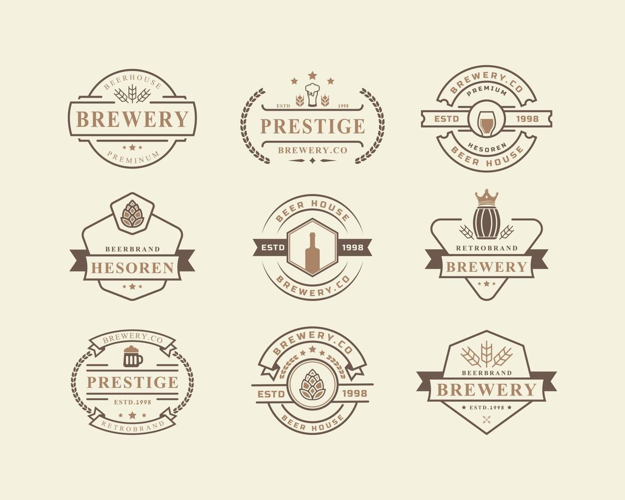 Set of Vintage Retro Badge Beer Label Design Elements Vector Illustration