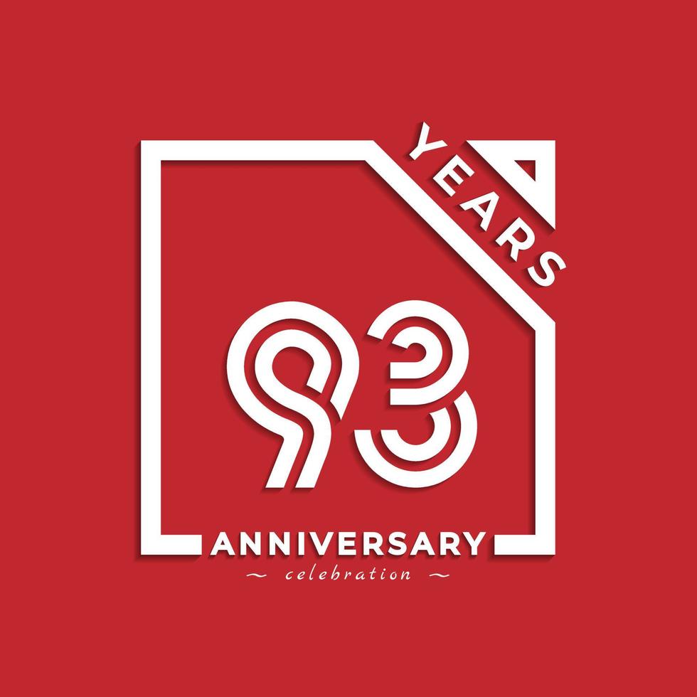 Diseño de estilo de logotipo de celebración de aniversario de 93 años con número vinculado en cuadrado aislado sobre fondo rojo. feliz aniversario saludo celebra evento diseño ilustración vector