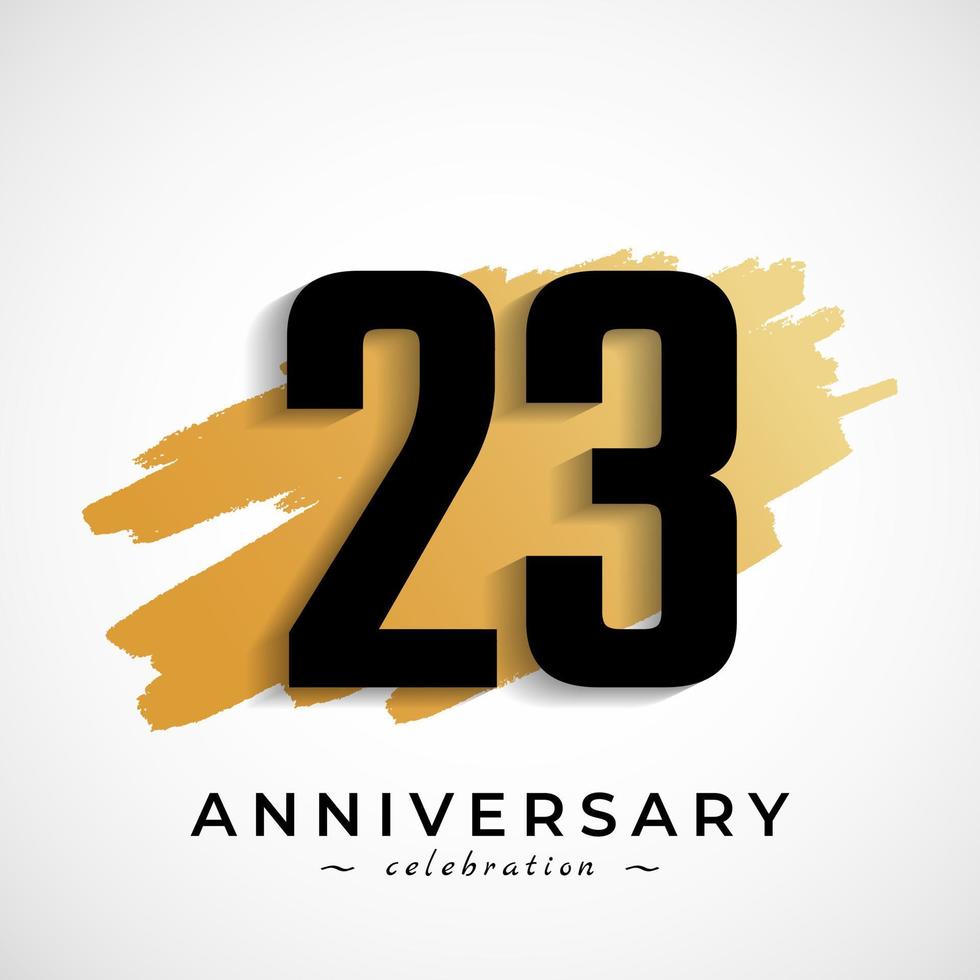 23 Year Anniversary Celebration with Gold Brush Symbol. Happy Anniversary Greeting Celebrates Event Isolated on White Background vector