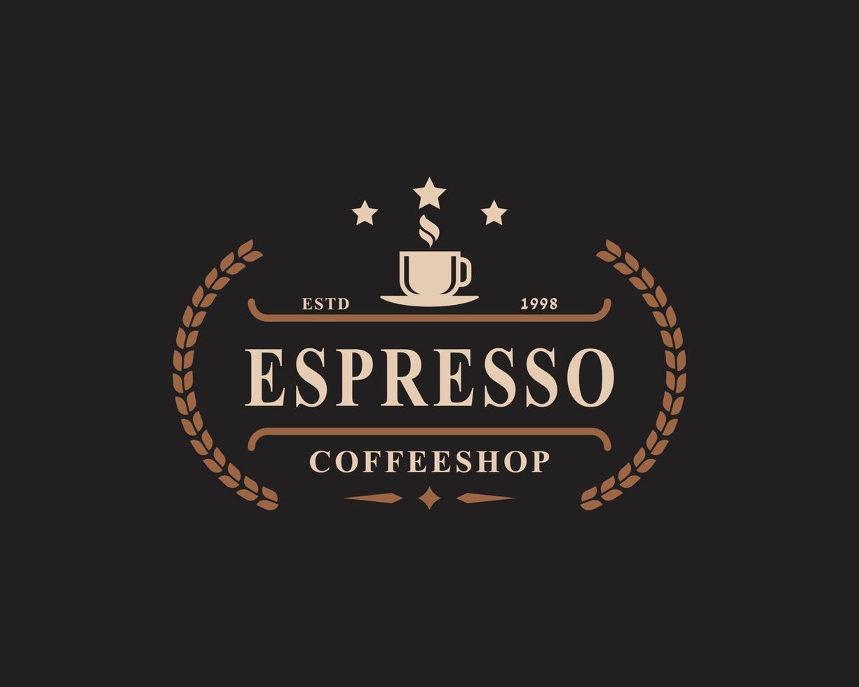 Classic Retro Badge Coffee Shop Logos. Cup, beans, cafe vintage style design vector illustration