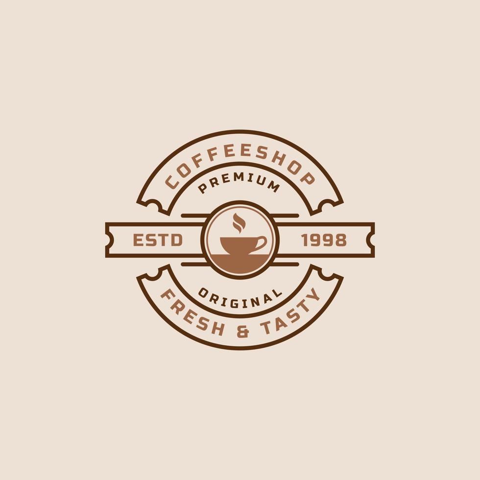 Classic Retro Badge Coffee Shop Logos. Cup, beans, cafe vintage style design vector illustration