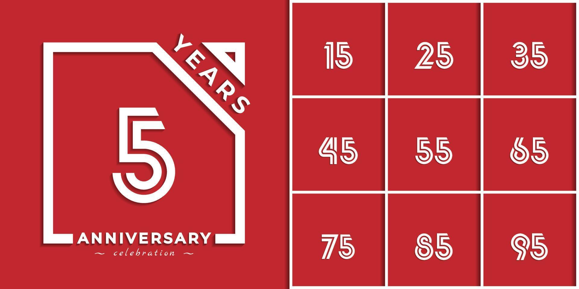 Set of Year Anniversary Celebration Logotype Style Design with Linked Number in Square Isolated on Red Background. Happy Anniversary Greeting Celebrates Event Design Illustration vector