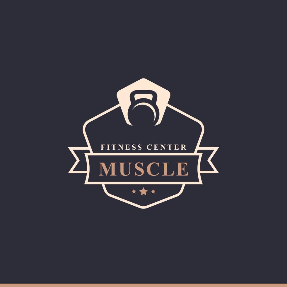 Vintage Retro Badge Fitness Center and Sport Gym Logos typographic with Sport Equipment Signs and Silhouettes vector