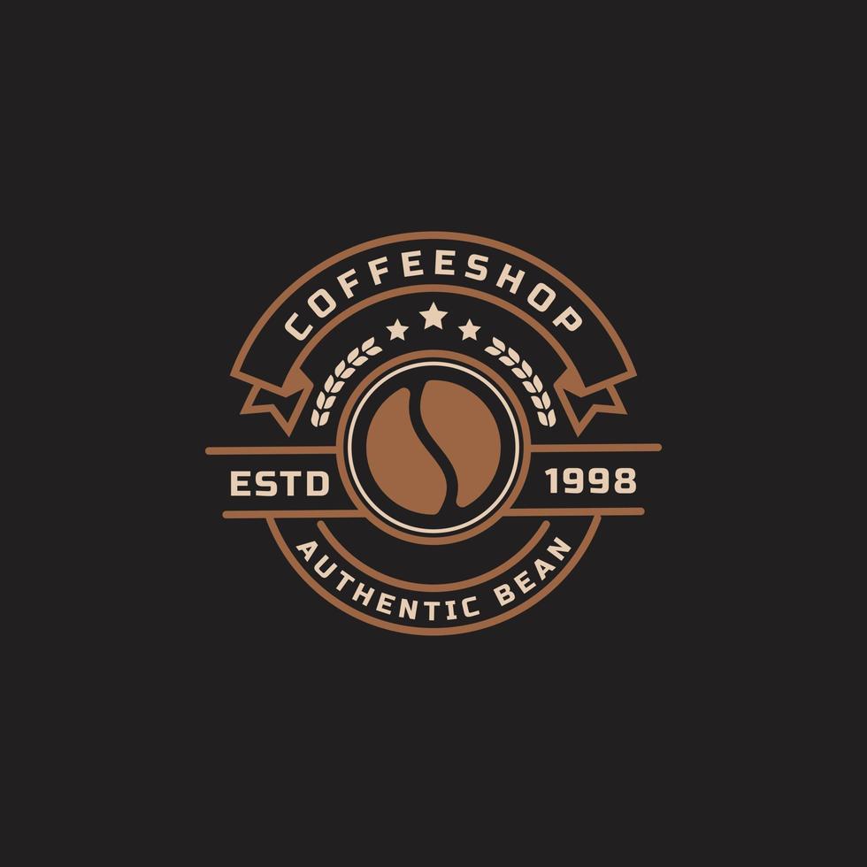 Classic Retro Badge Coffee Shop Logos. Cup, beans, cafe vintage style design vector illustration