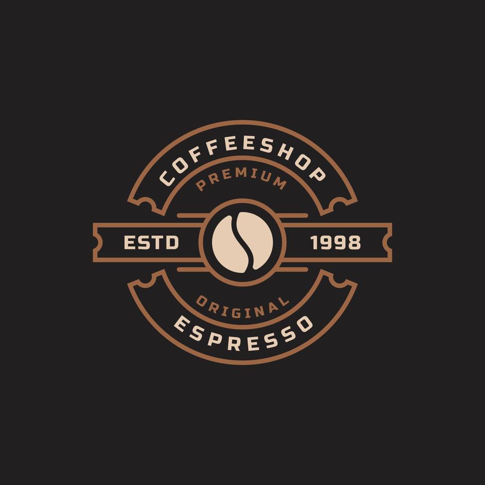 logotipos clásicos de la cafetería con insignia retro. taza, frijoles, café estilo vintage diseño vector ilustración