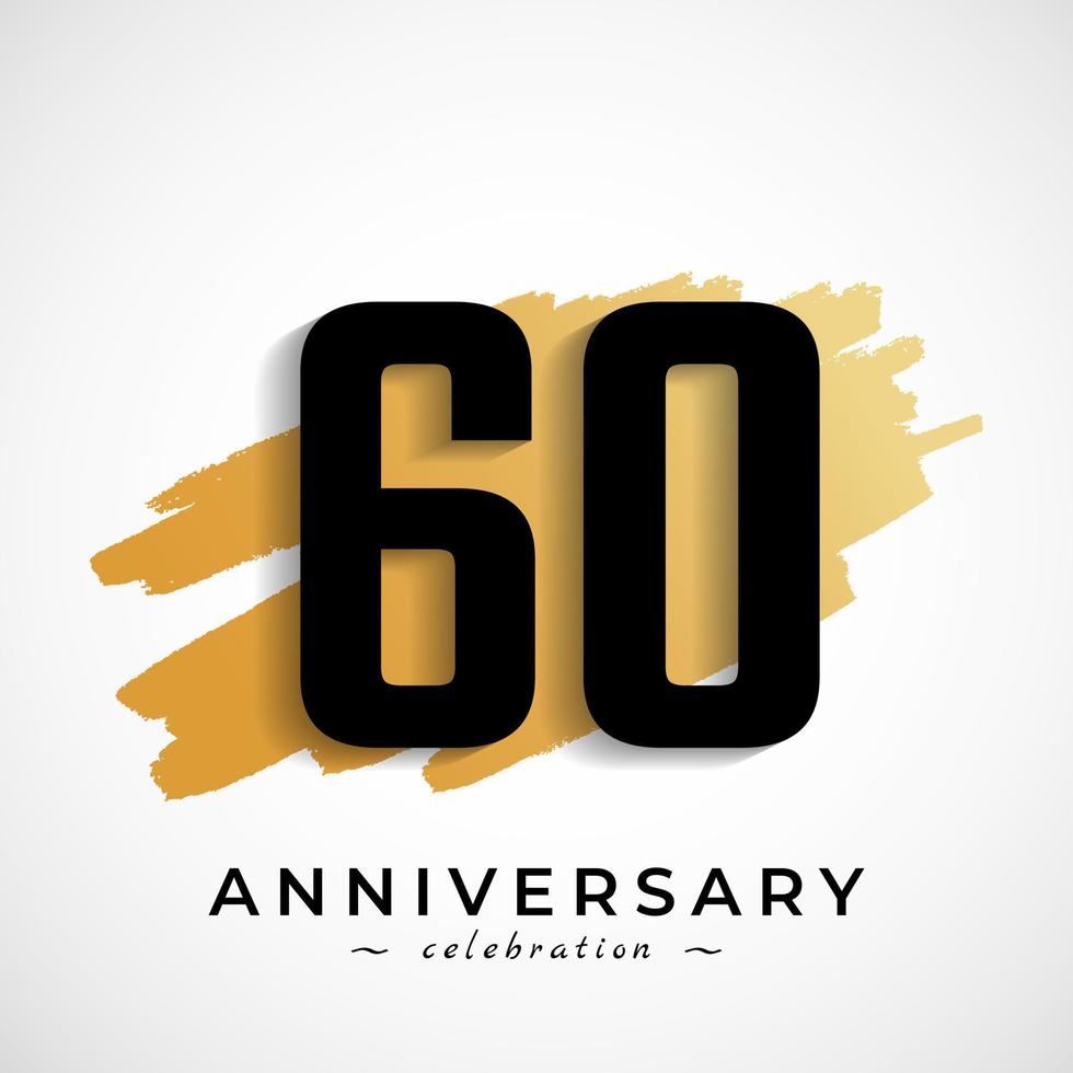 60 Year Anniversary Celebration with Gold Brush Symbol. Happy Anniversary Greeting Celebrates Event Isolated on White Background vector