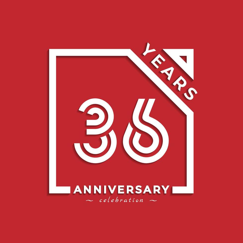 36 Year Anniversary Celebration Logotype Style Design with Linked Number in Square Isolated on Red Background. Happy Anniversary Greeting Celebrates Event Design Illustration vector