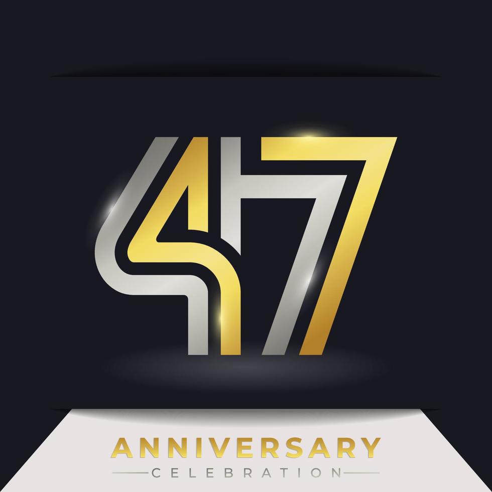 47 Year Anniversary Celebration with Linked Multiple Line Golden and Silver Color for Celebration Event, Wedding, Greeting card, and Invitation Isolated on Dark Background vector