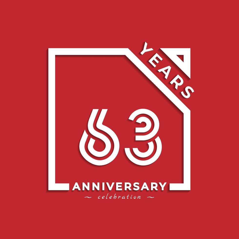 63 Year Anniversary Celebration Logotype Style Design with Linked Number in Square Isolated on Red Background. Happy Anniversary Greeting Celebrates Event Design Illustration vector