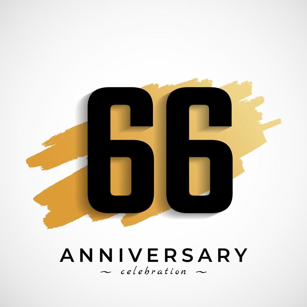 66 Year Anniversary Celebration with Gold Brush Symbol. Happy Anniversary Greeting Celebrates Event Isolated on White Background vector