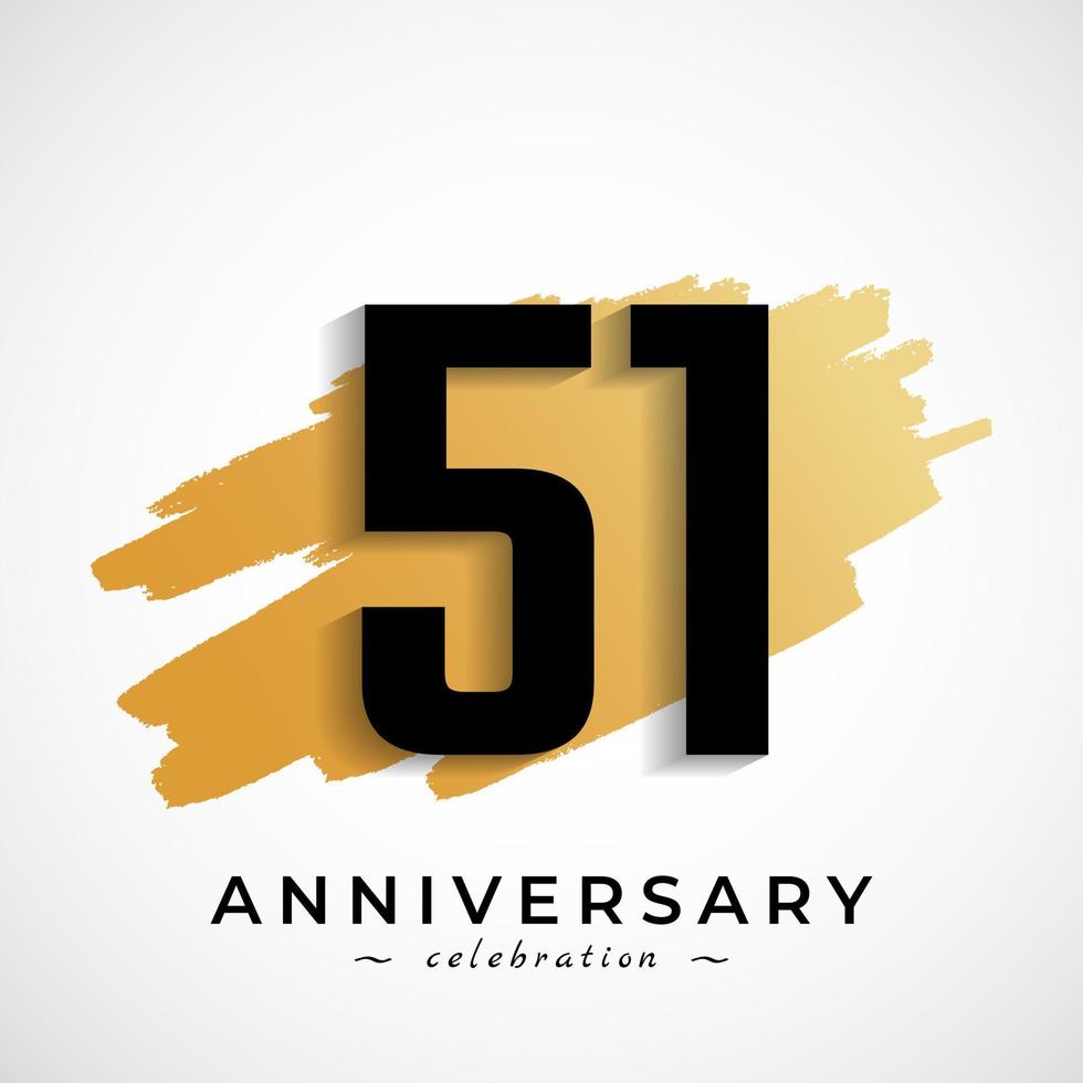 51 Year Anniversary Celebration with Gold Brush Symbol. Happy Anniversary Greeting Celebrates Event Isolated on White Background vector