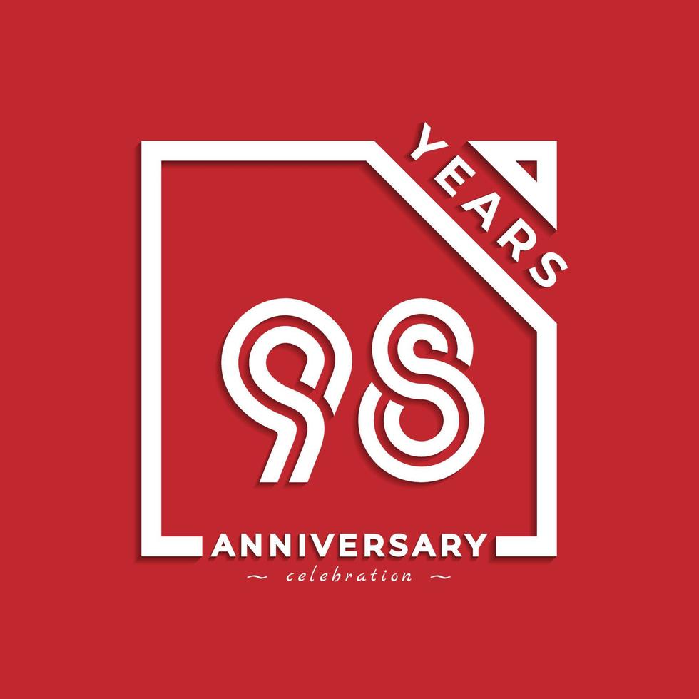 98 Year Anniversary Celebration Logotype Style Design with Linked Number in Square Isolated on Red Background. Happy Anniversary Greeting Celebrates Event Design Illustration vector