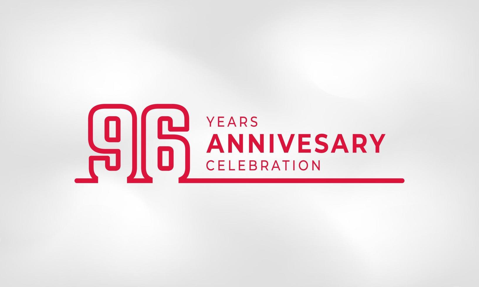 96 Year Anniversary Celebration Linked Logotype Outline Number Red Color for Celebration Event, Wedding, Greeting card, and Invitation Isolated on White Texture Background vector