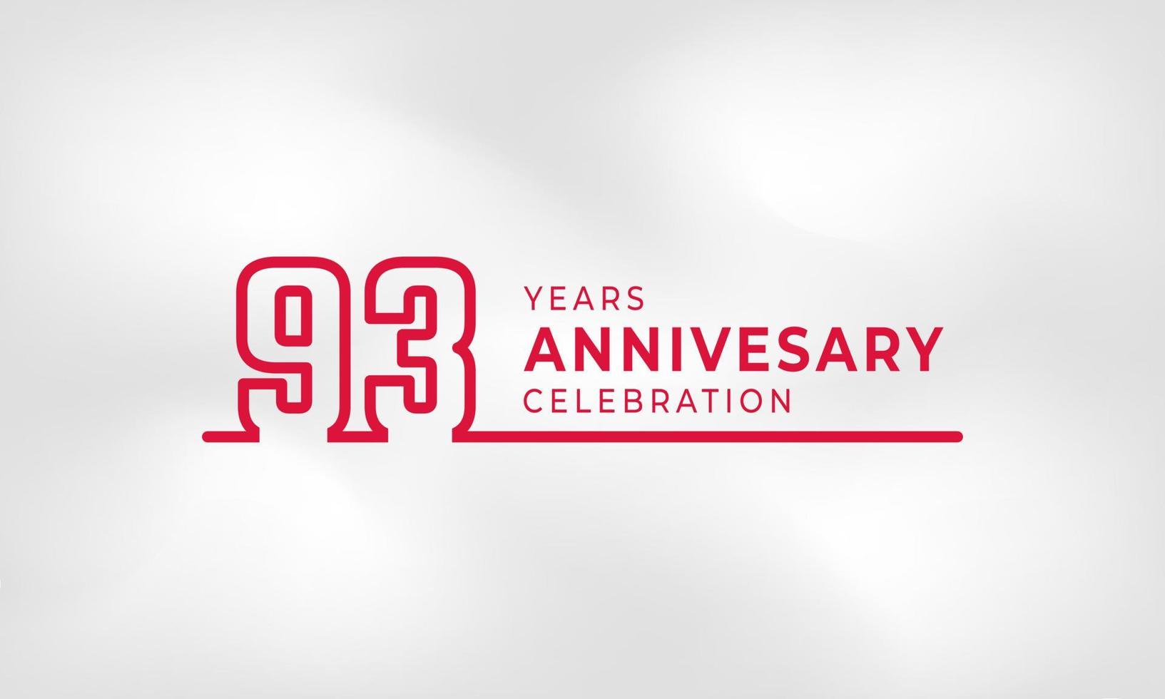 93 Year Anniversary Celebration Linked Logotype Outline Number Red Color for Celebration Event, Wedding, Greeting card, and Invitation Isolated on White Texture Background vector