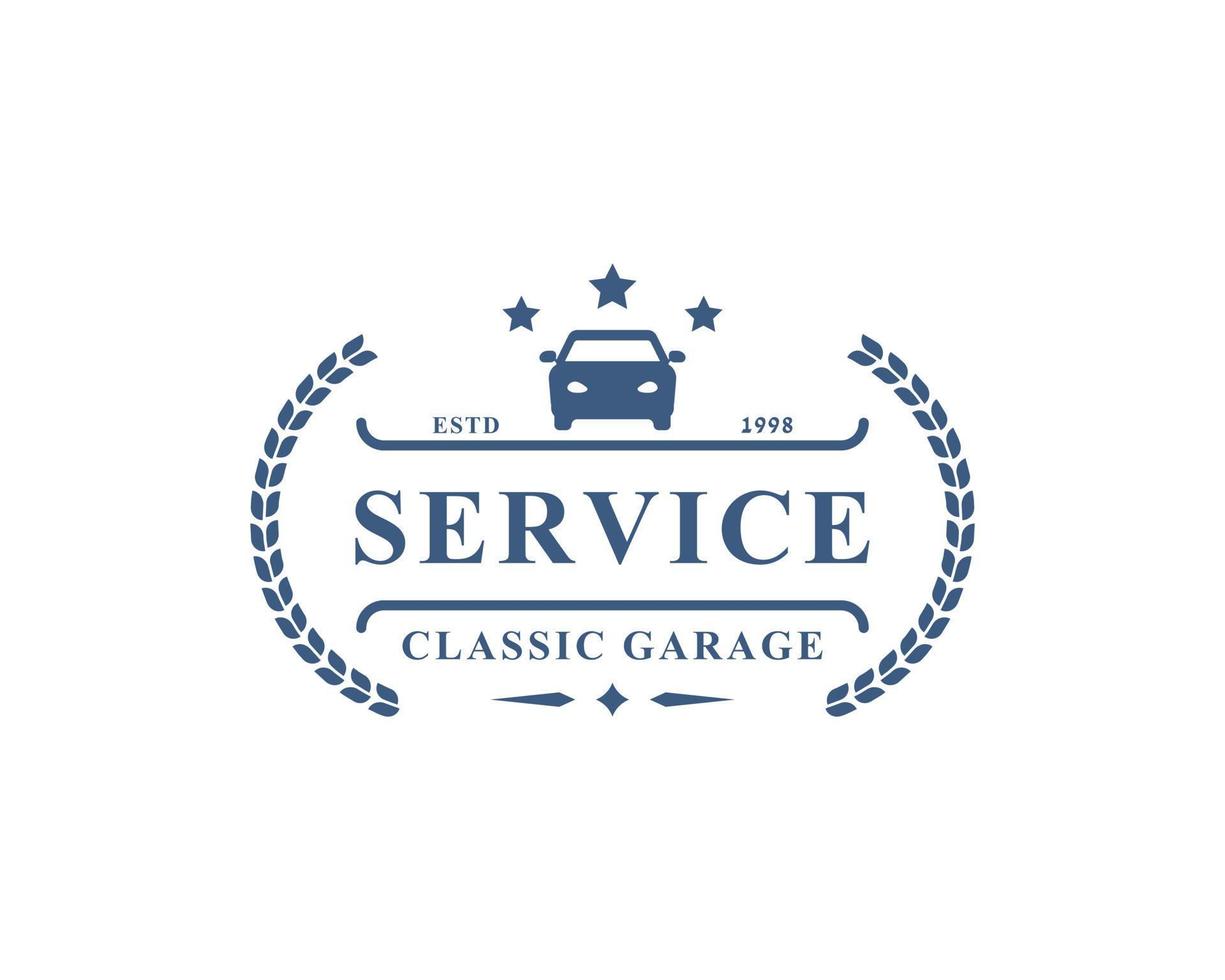 Vintage Retro Badge Car Logo Emblem. Classic Cars Repairs, Tire Service Silhouettes vector