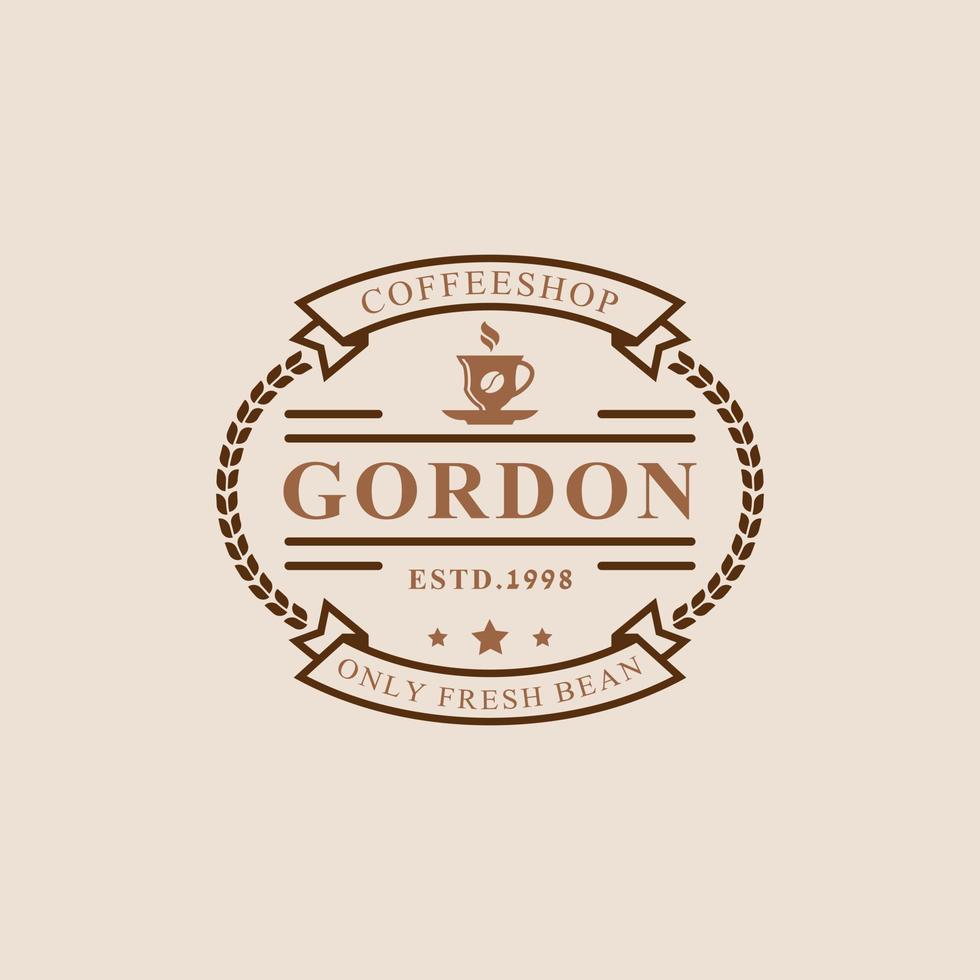 Classic Retro Badge Coffee Shop Logos. Cup, beans, cafe vintage style design vector illustration