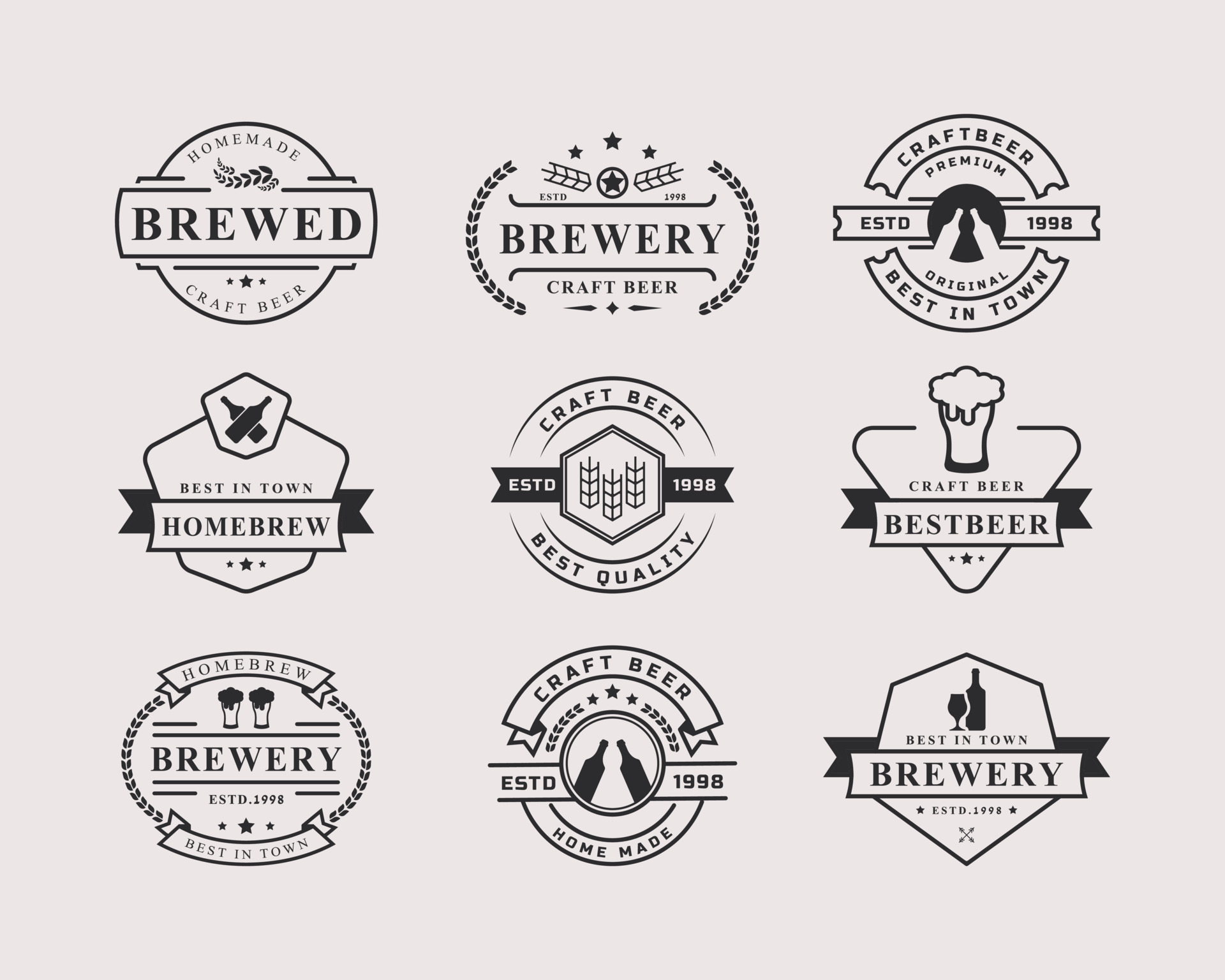 Set of Vintage Retro Badge Craft Beer Brewery Labels and ...