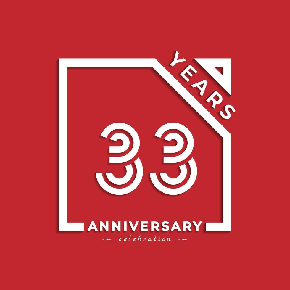 33 Year Anniversary Celebration Logotype Style Design with Linked Number in Square Isolated on Red Background. Happy Anniversary Greeting Celebrates Event Design Illustration vector