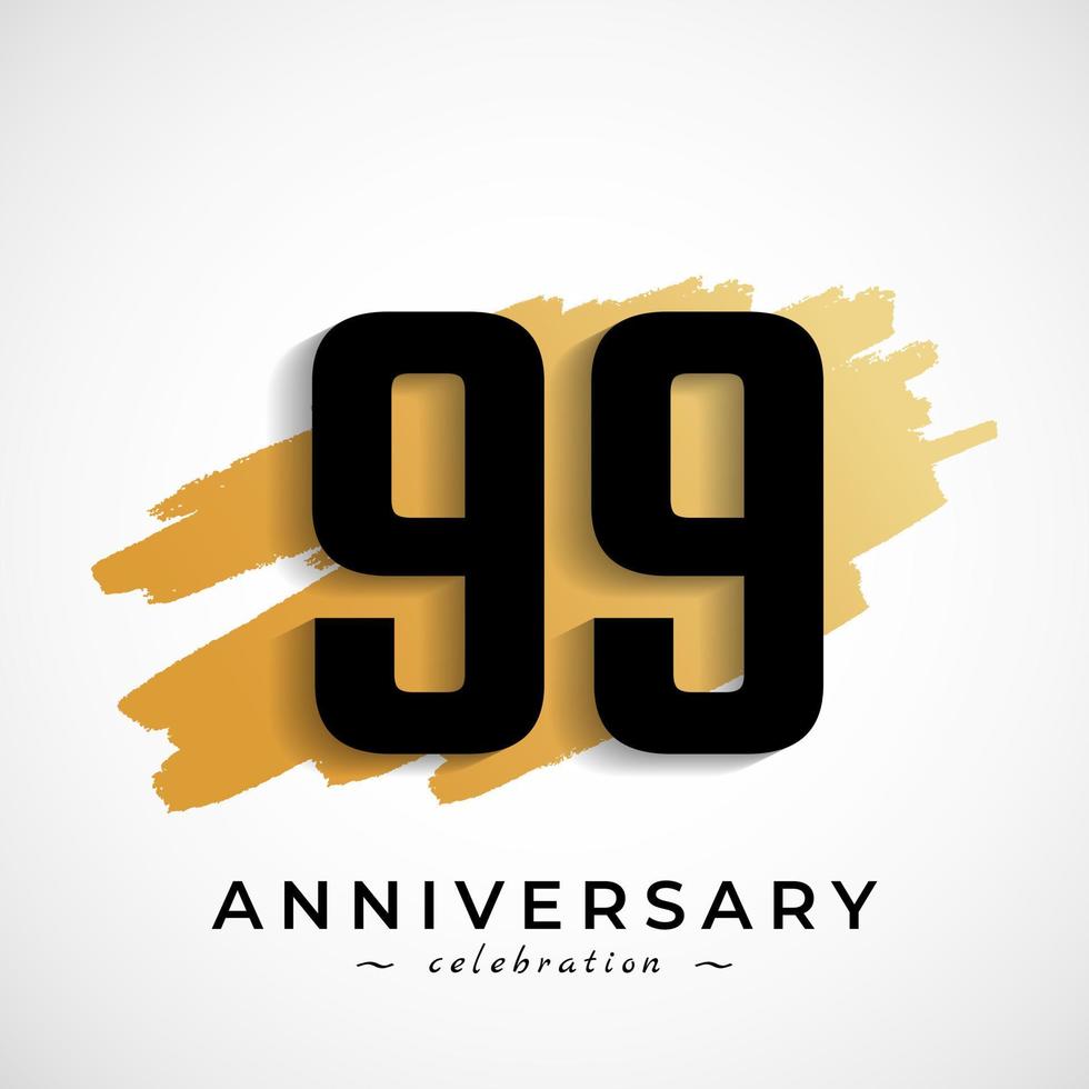 99 Year Anniversary Celebration with Gold Brush Symbol. Happy Anniversary Greeting Celebrates Event Isolated on White Background vector