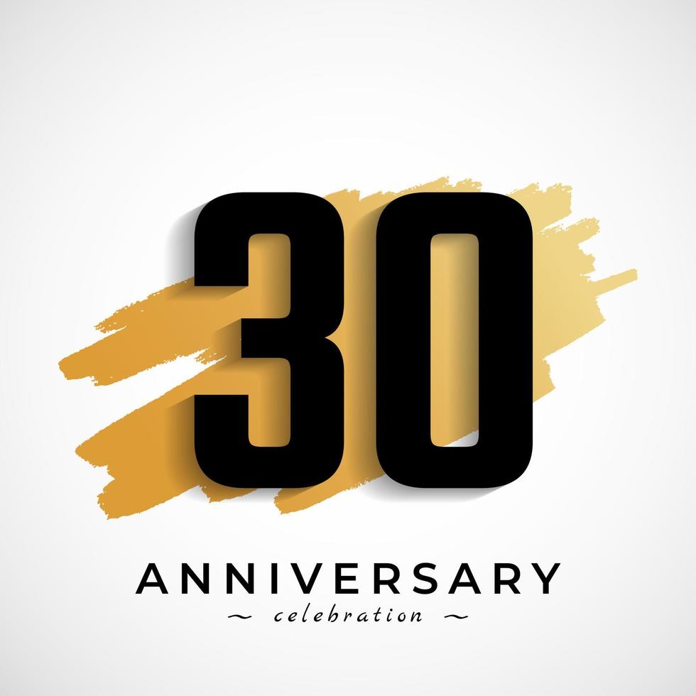 30 Year Anniversary Celebration with Gold Brush Symbol. Happy Anniversary Greeting Celebrates Event Isolated on White Background vector