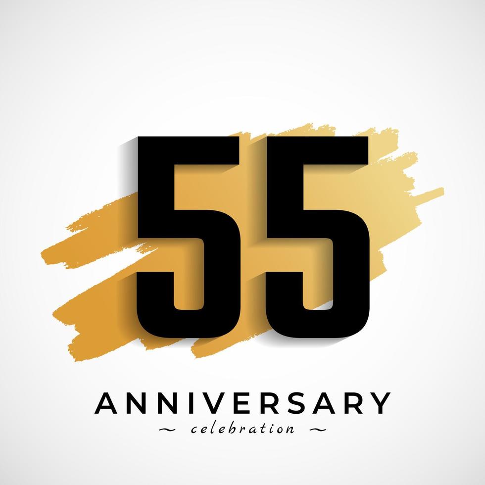 55 Year Anniversary Celebration with Gold Brush Symbol. Happy Anniversary Greeting Celebrates Event Isolated on White Background vector