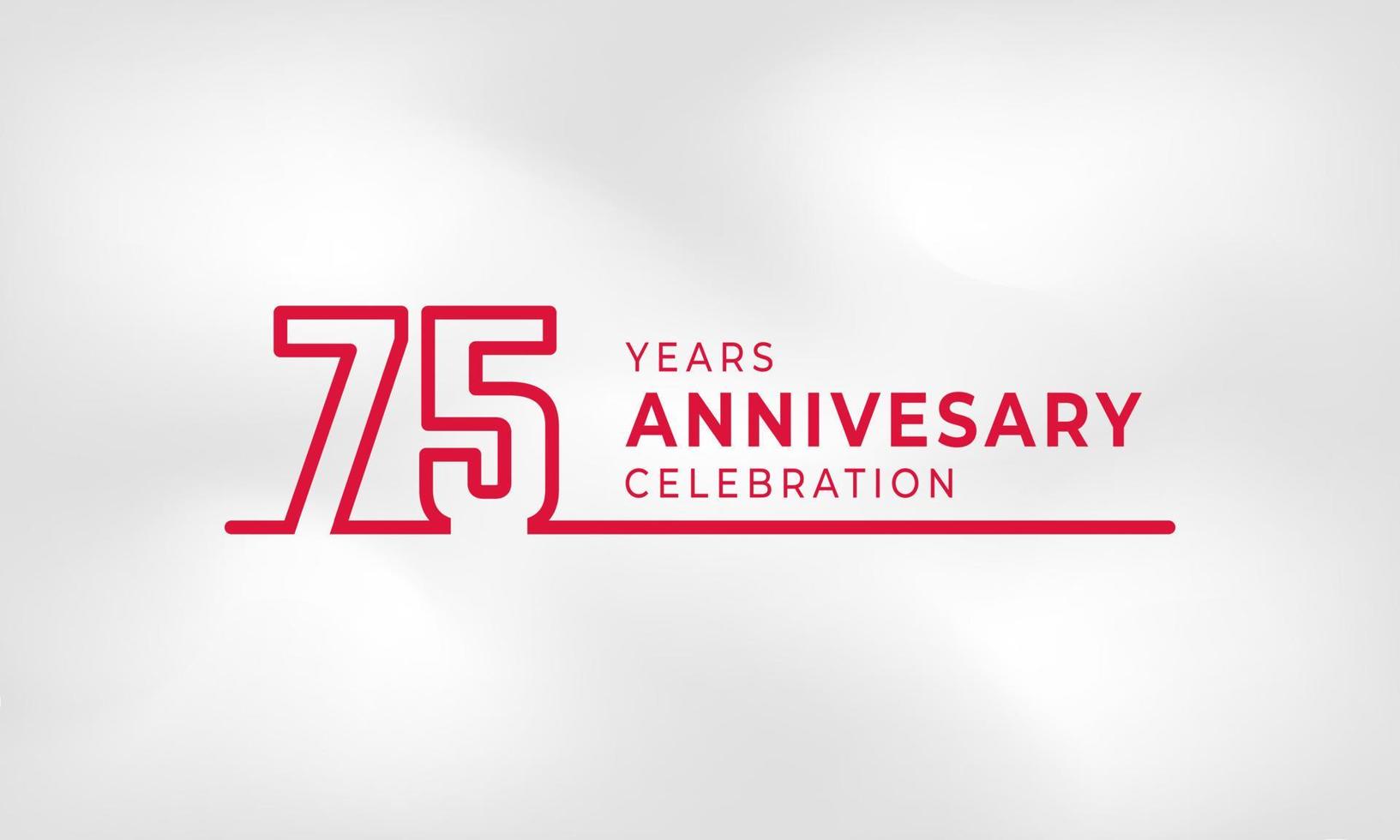 Celebración del aniversario de 75 años Número de esquema de logotipo vinculado color rojo para evento de celebración, boda, tarjeta de felicitación e invitación aislado en fondo de textura blanca vector