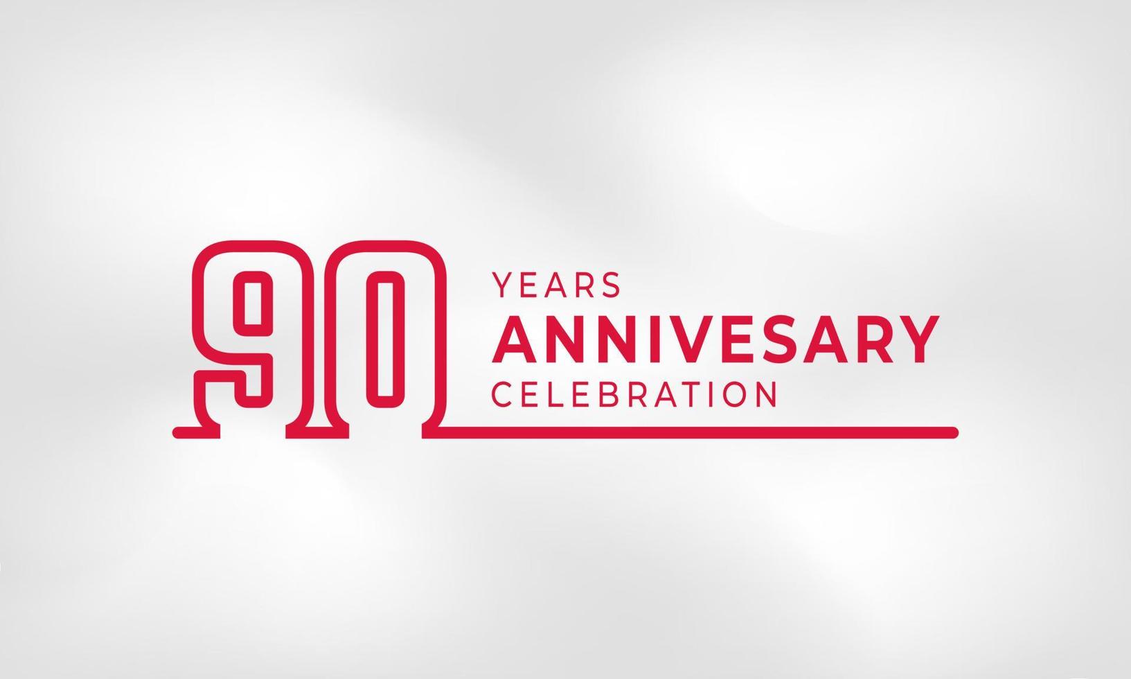 90 Year Anniversary Celebration Linked Logotype Outline Number Red Color for Celebration Event, Wedding, Greeting card, and Invitation Isolated on White Texture Background vector