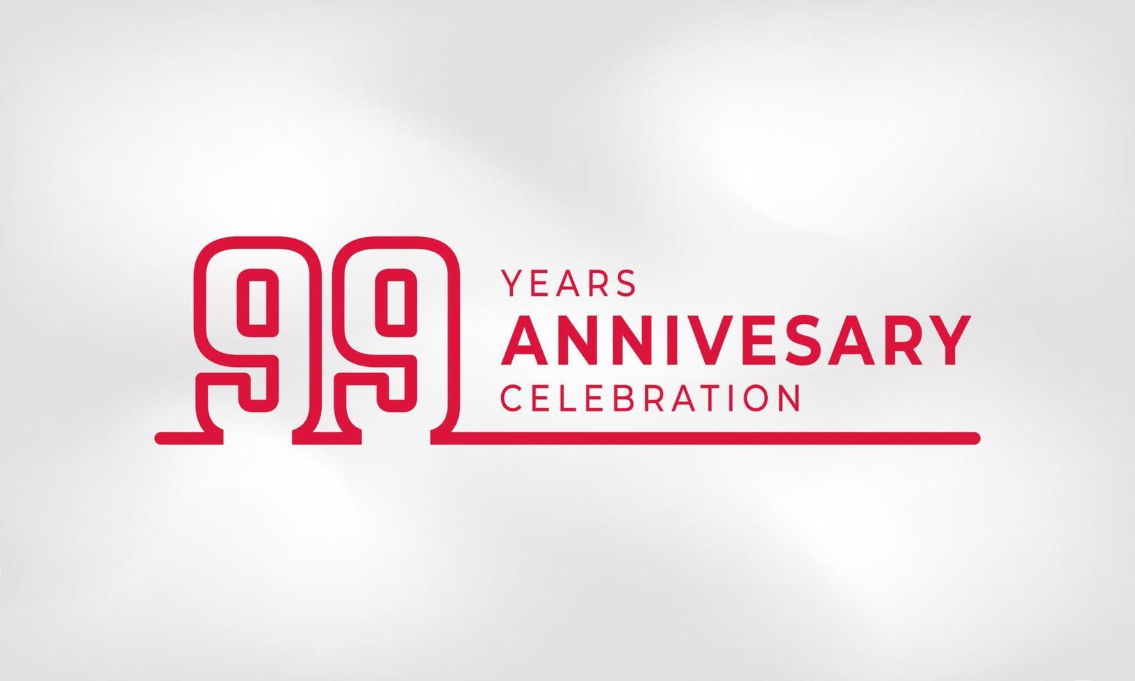 Celebración del aniversario de 99 años Número de esquema de logotipo vinculado color rojo para evento de celebración, boda, tarjeta de felicitación e invitación aislado en fondo de textura blanca vector