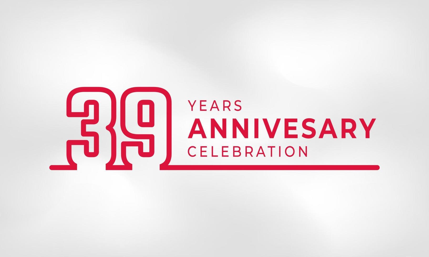 Celebración de aniversario de 39 años Número de esquema de logotipo vinculado color rojo para evento de celebración, boda, tarjeta de felicitación e invitación aislado en fondo de textura blanca vector