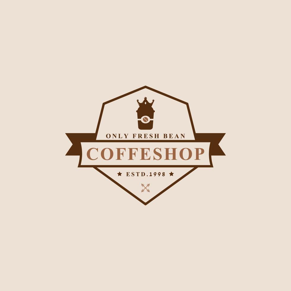 Classic Retro Badge Coffee Shop Logos. Cup, beans, cafe vintage style design vector illustration