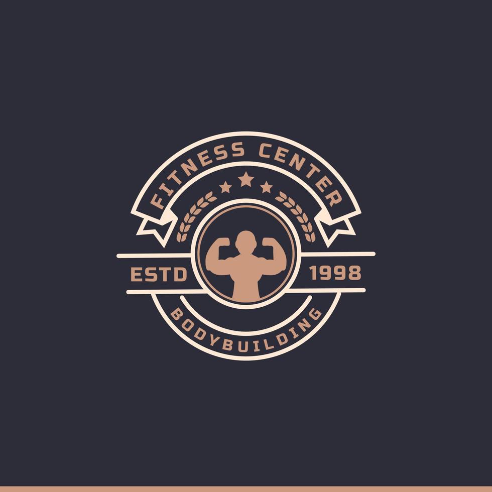 Vintage Retro Badge Fitness Center and Sport Gym Logos typographic with Sport Equipment Signs and Silhouettes vector