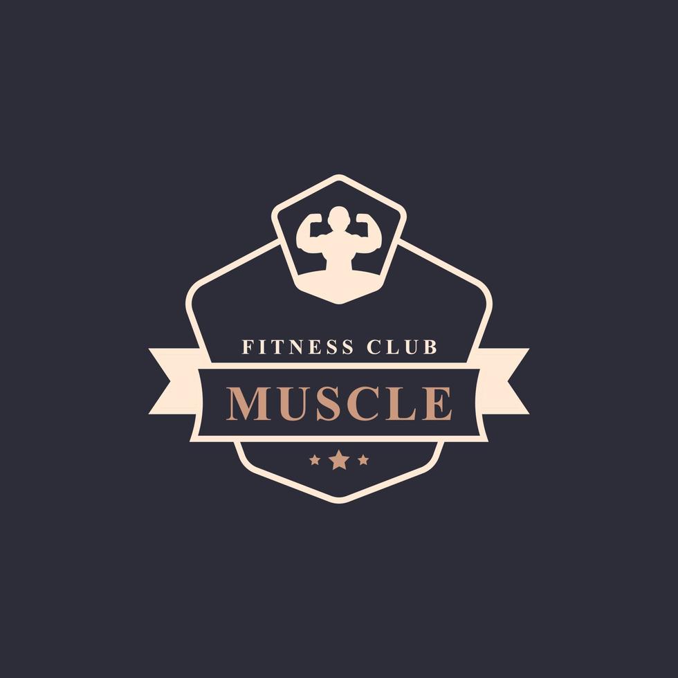 insignia retro vintage centro de fitness y logotipos de gimnasio deportivo tipográficos con signos y siluetas de equipos deportivos vector