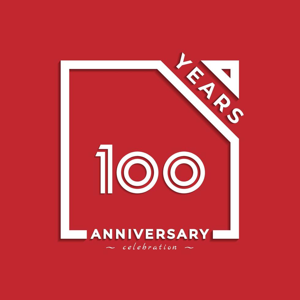 100 Year Anniversary Celebration Logotype Style Design with Linked Number in Square Isolated on Red Background. Happy Anniversary Greeting Celebrates Event Design Illustration vector
