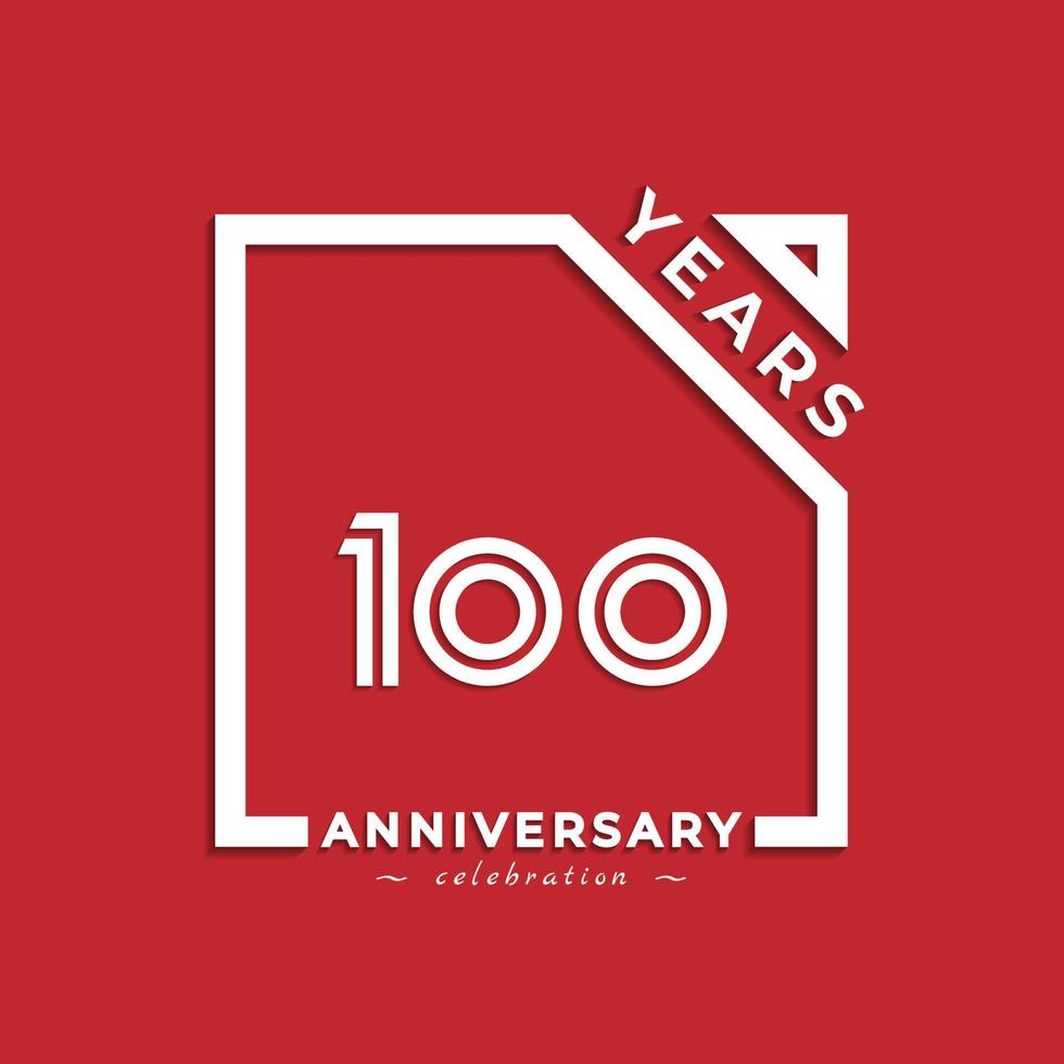 Diseño de estilo de logotipo de celebración de aniversario de 100 años con número vinculado en cuadrado aislado sobre fondo rojo. feliz aniversario saludo celebra evento diseño ilustración vector