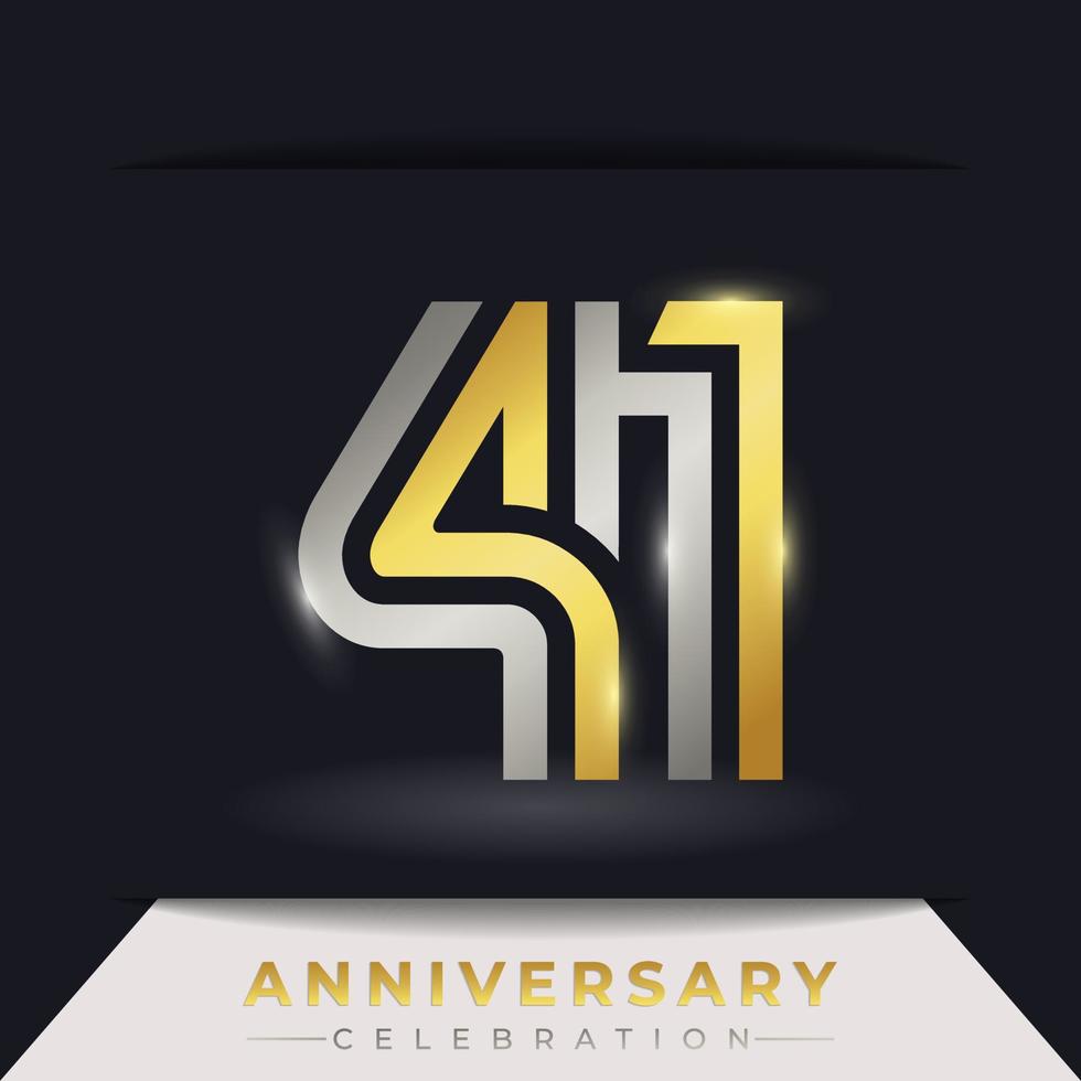 41 Year Anniversary Celebration with Linked Multiple Line Golden and Silver Color for Celebration Event, Wedding, Greeting card, and Invitation Isolated on Dark Background vector