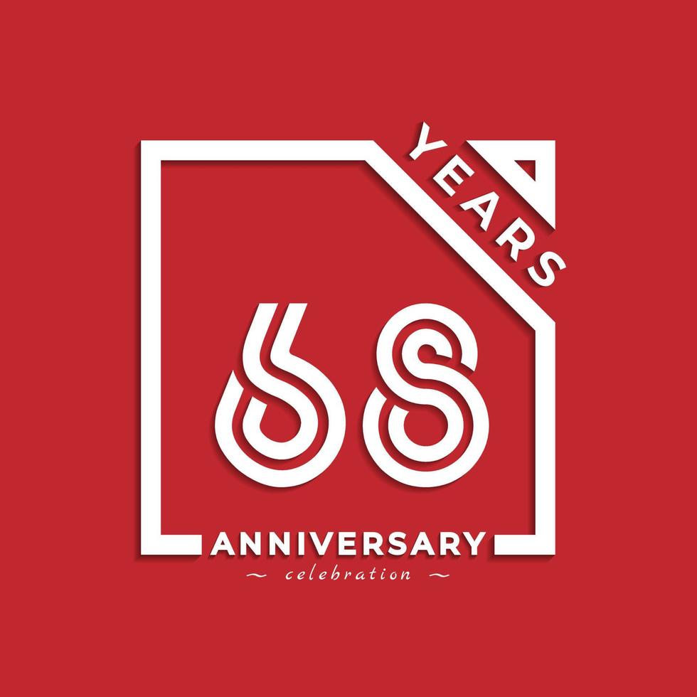 68 Year Anniversary Celebration Logotype Style Design with Linked Number in Square Isolated on Red Background. Happy Anniversary Greeting Celebrates Event Design Illustration vector