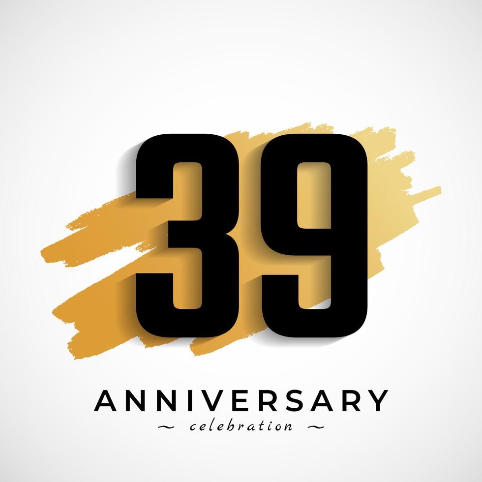 39 Year Anniversary Celebration with Gold Brush Symbol. Happy Anniversary Greeting Celebrates Event Isolated on White Background vector