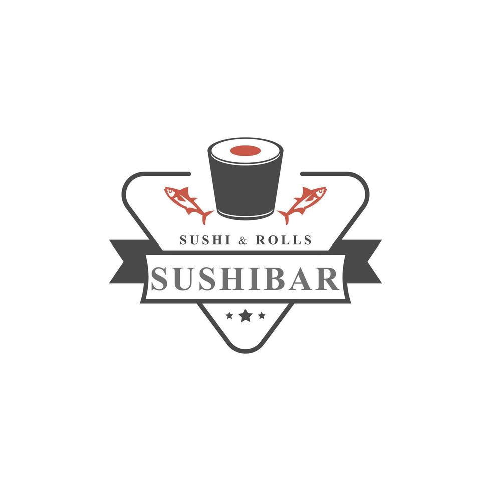 insignia retro vintage logotipos de restaurante de sushi comida japonesa con siluetas de rollos de salmón sushi vector
