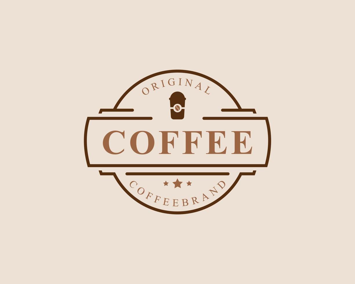 Classic Retro Badge Coffee Shop Logos. Cup, beans, cafe vintage style design vector illustration