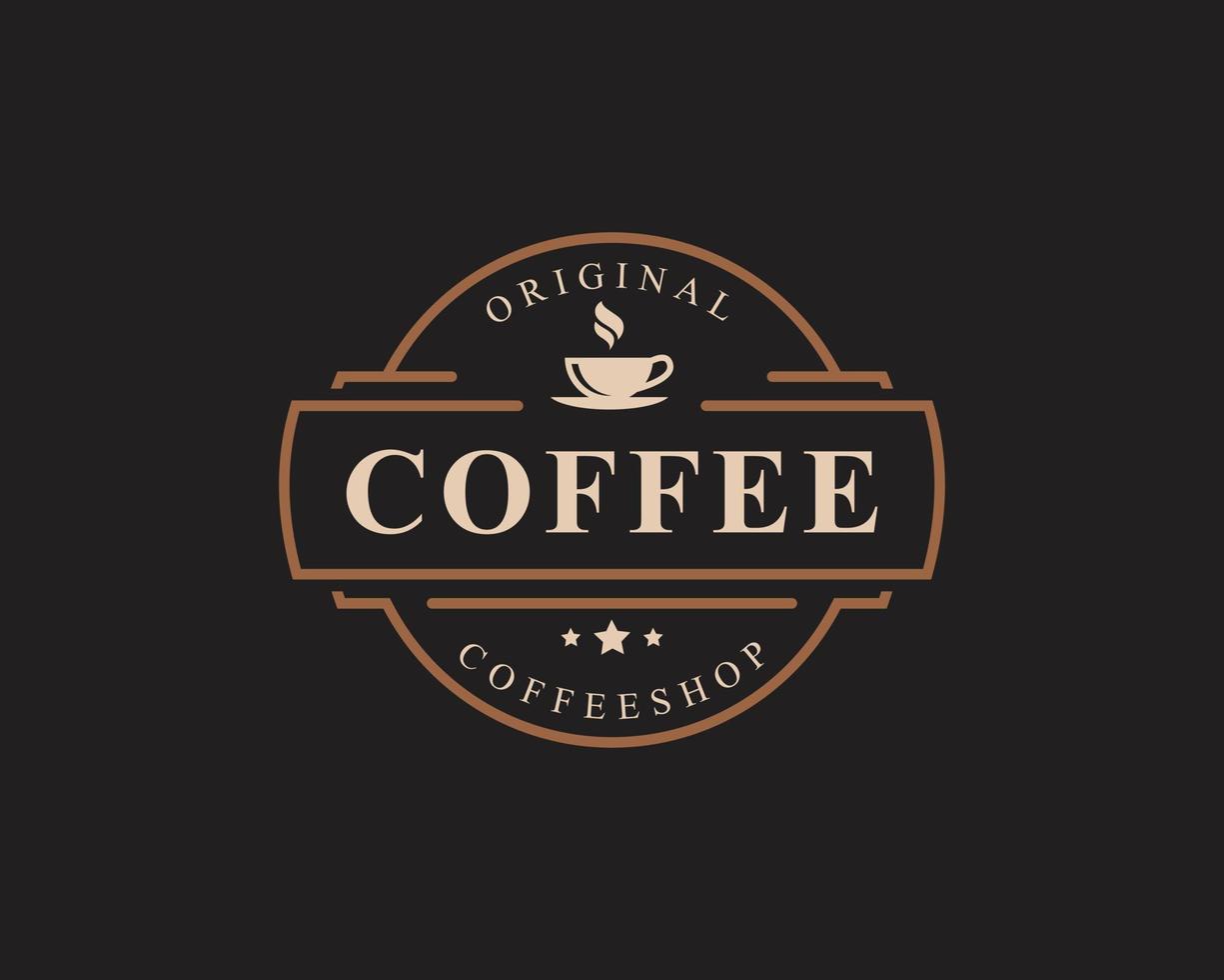 Classic Retro Badge Coffee Shop Logos. Cup, beans, cafe vintage style design vector illustration