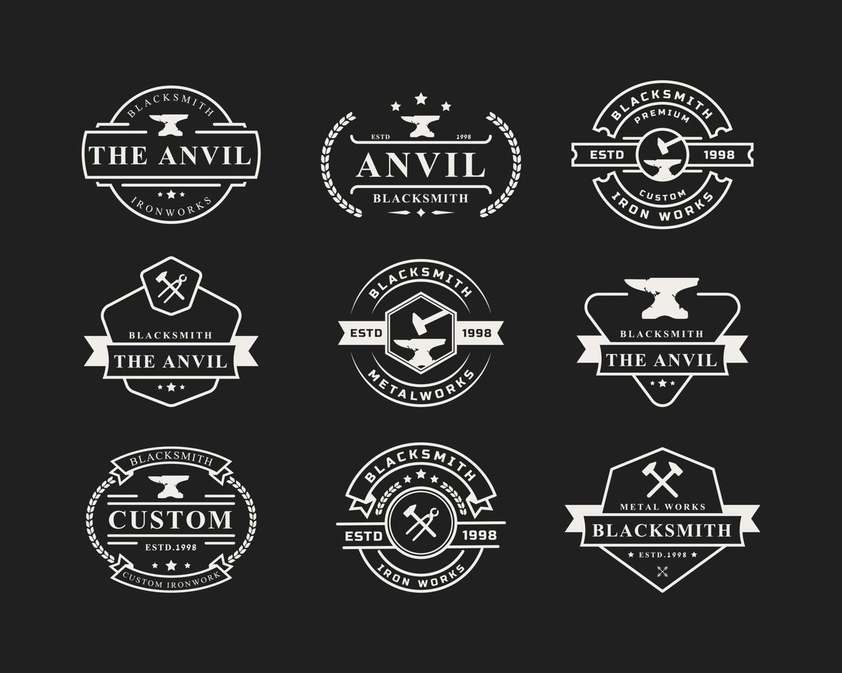 Set of Vintage Retro Badge Blacksmith Logos, Emblems and Design Elements with Grunge Texture vector