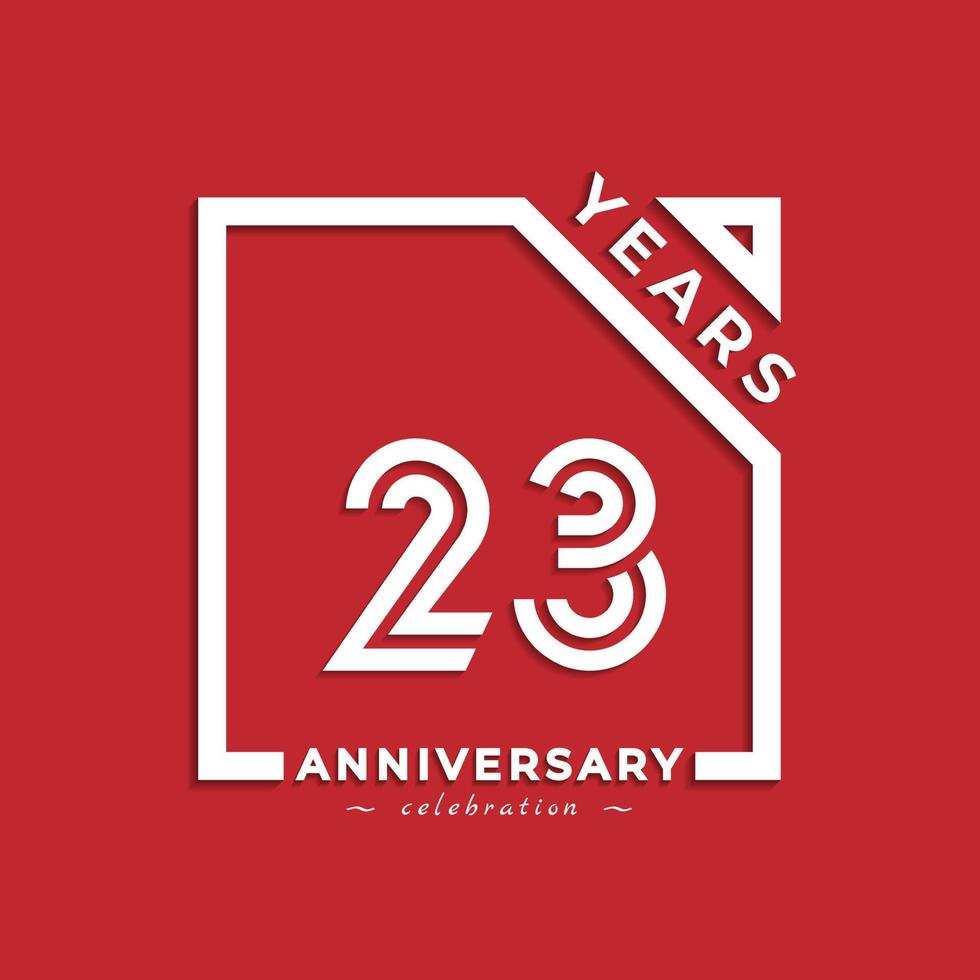 23 Year Anniversary Celebration Logotype Style Design with Linked Number in Square Isolated on Red Background. Happy Anniversary Greeting Celebrates Event Design Illustration vector